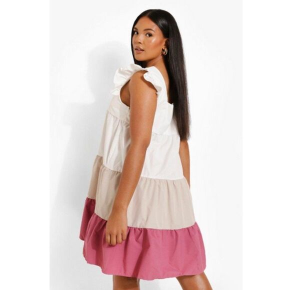 boohoo Plus Color Block Tiered Smock Dress                                   494 - Picture 3 of 13